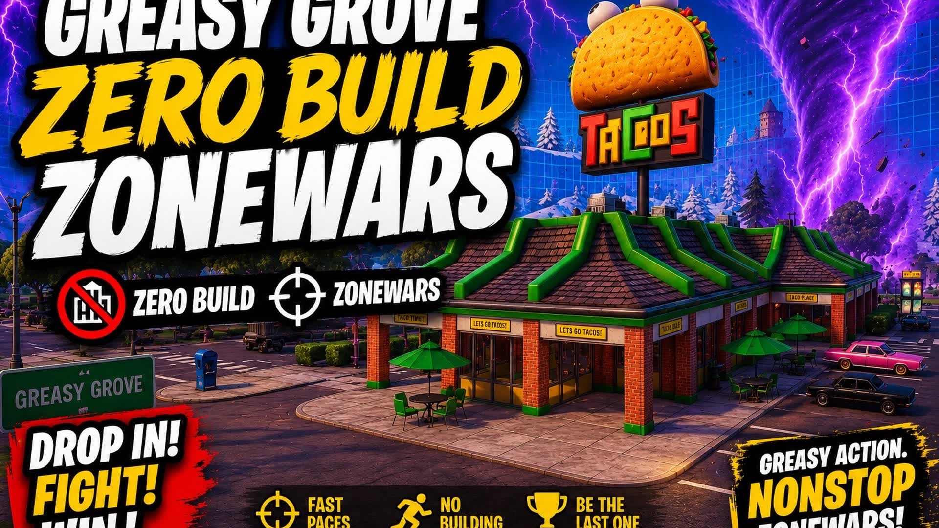 Greasy Grove Zero-Build Zone Wars — Fortnite Creative map