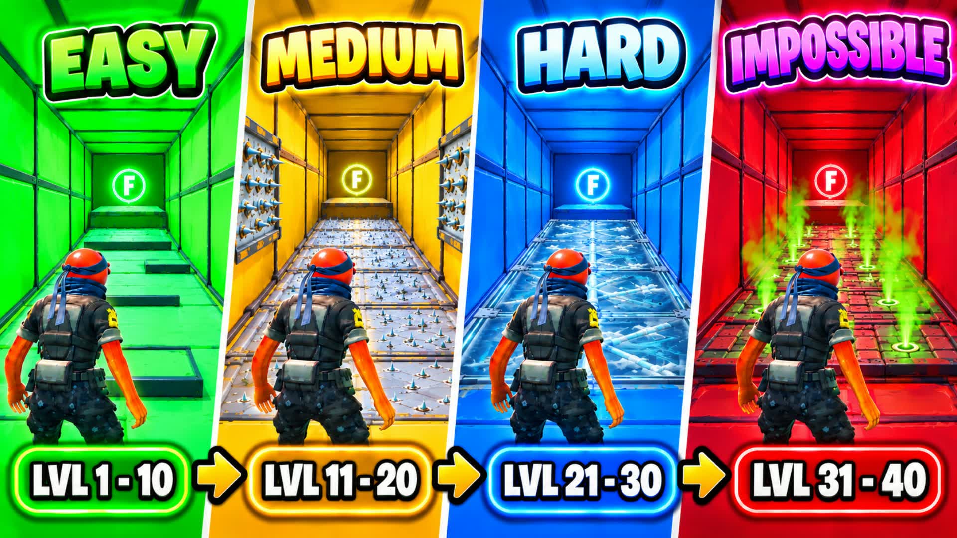 40 LEVELS DEATHRUN IMPOSSIBLE π β Fortnite Creative map