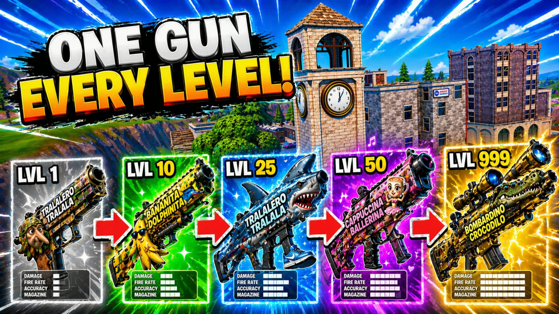 GUN GAME BRAINROTS 🎯ONE SHOT🎯AURA 67 — Fortnite Creative map
